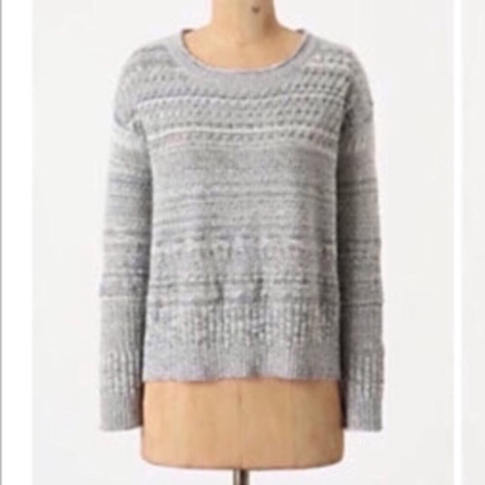 Anthropologie Sparrow Gray Striped Short Cropped Sweater Women’s Sz Medium